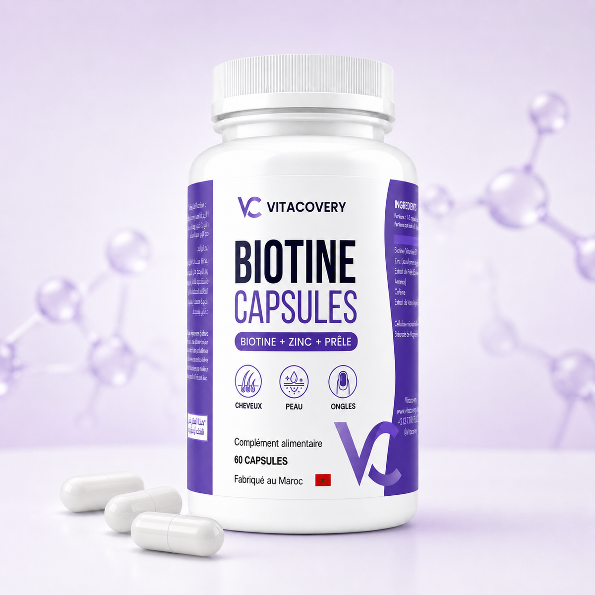 Vitacovery Biotin – Biotine, Zinc & Complexe Botanique – 60 Gélules