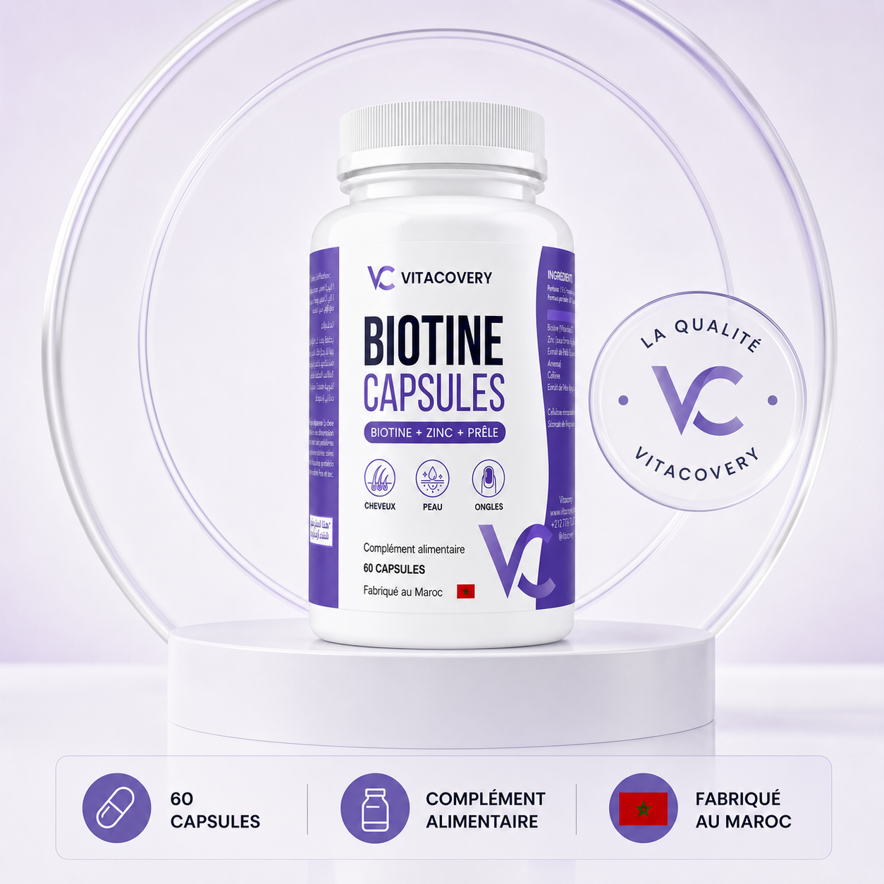Vitacovery Biotin – Biotine, Zinc & Complexe Botanique – 60 Gélules